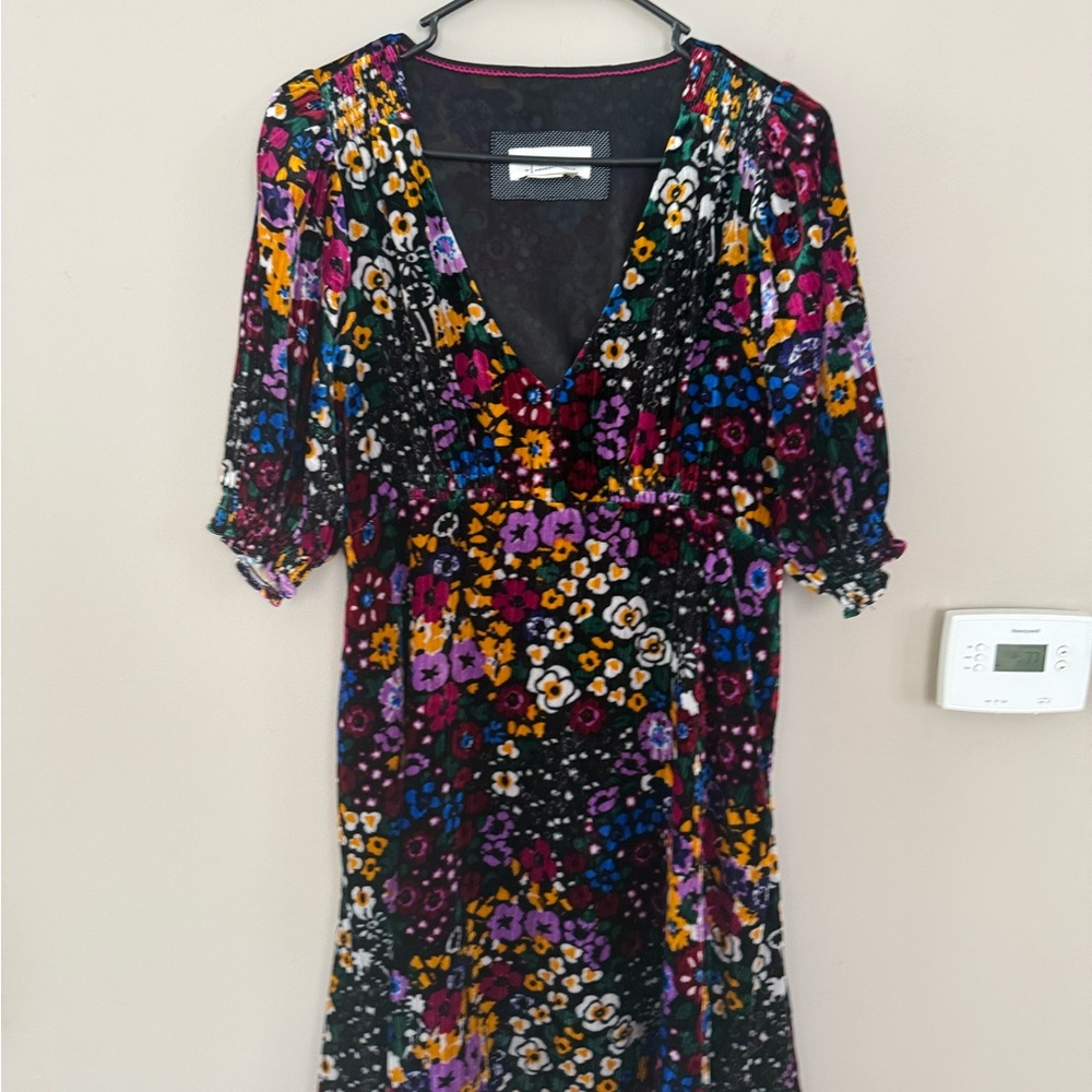 Anthropologies Black Velvet Floral Dress